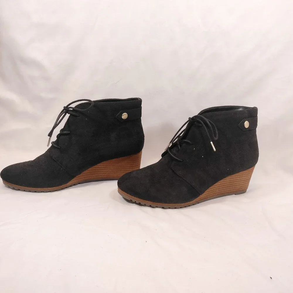 Dr. Scholls Black Wedge Booties; Conquer Lace Up Faux Suede Ankle Boots